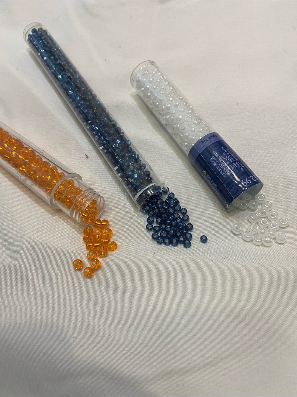 Iridescent White, Blue, and Amber Glass Seed Beads - Three Colors